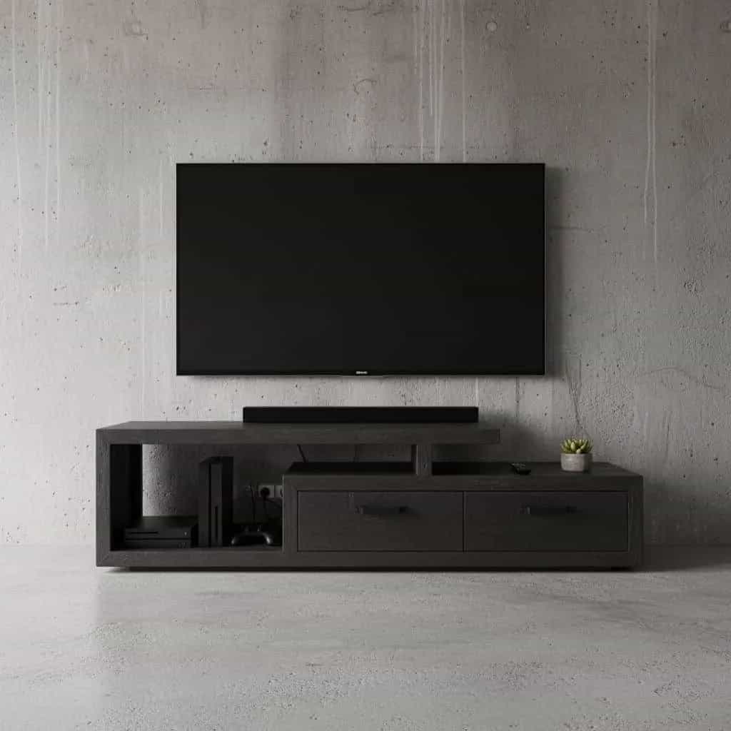 TV-Möbel Solid Teakholz | Schwarz
