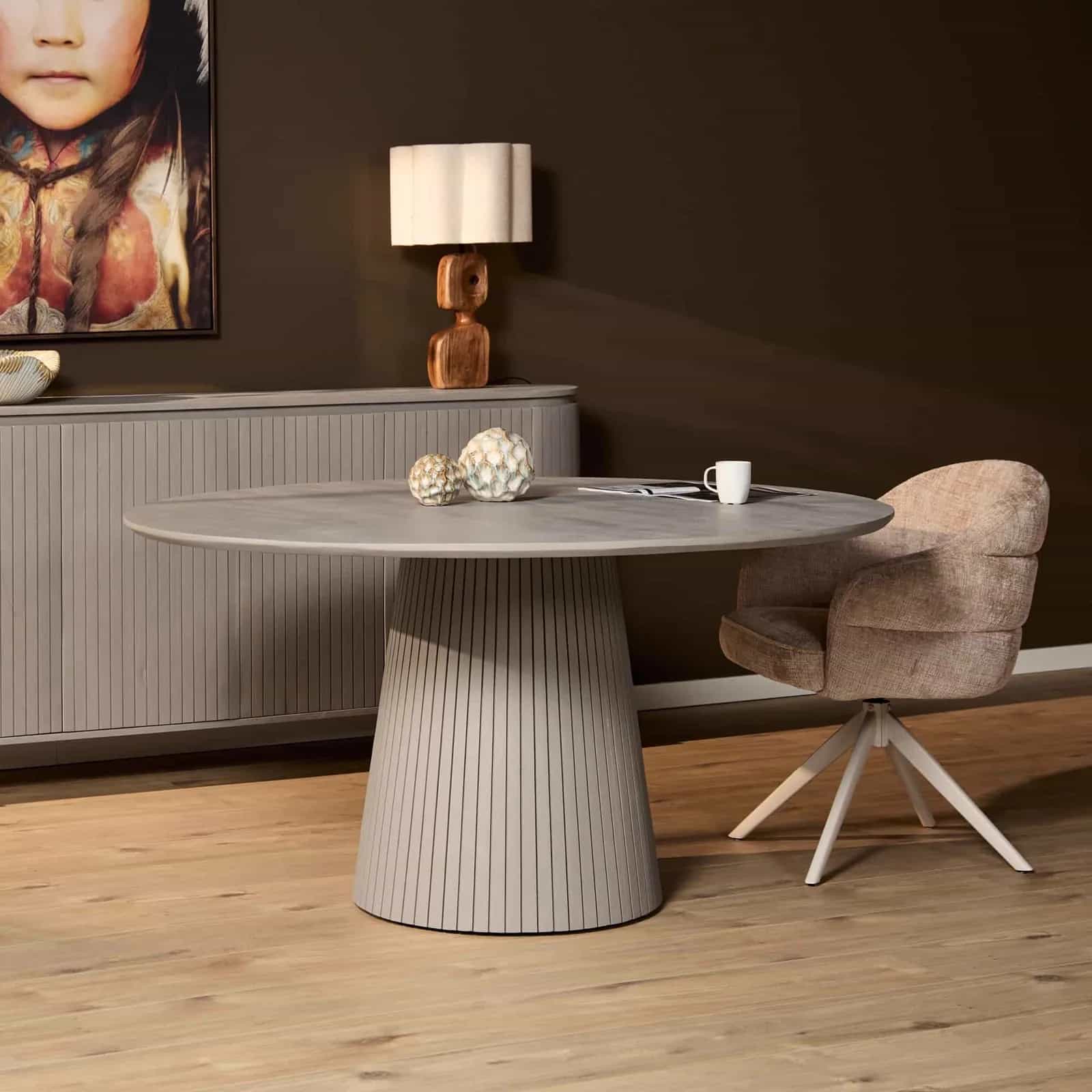 Runder Esstisch Solana Taupe Mangoholz 150 cm