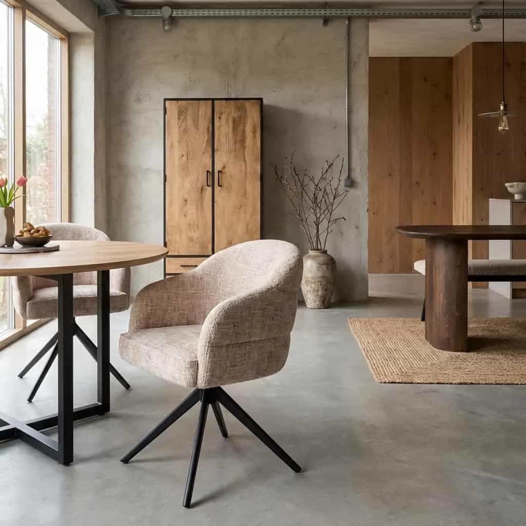 Drehbarer Esszimmerstuhl Bella, beige, mit schwarzen Beinen