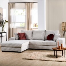 Comfortabele loungebank Imola in ribstof beige.