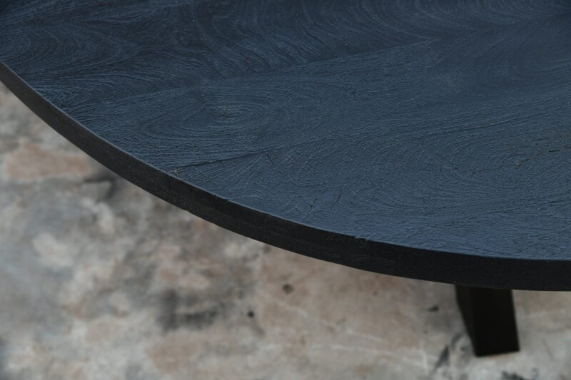 Industrieller Esszimmertisch aus Mangoholz schwarz mit Spinnenbein.