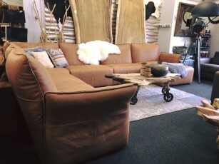 Ecksofa Luka in vintage leder cognac