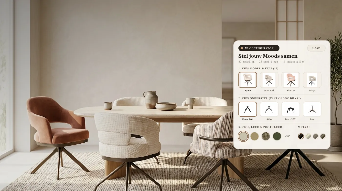Moods Collection Esszimmerstühle Kyoto, New York und Firenze mit interaktivem 3D-Konfigurator